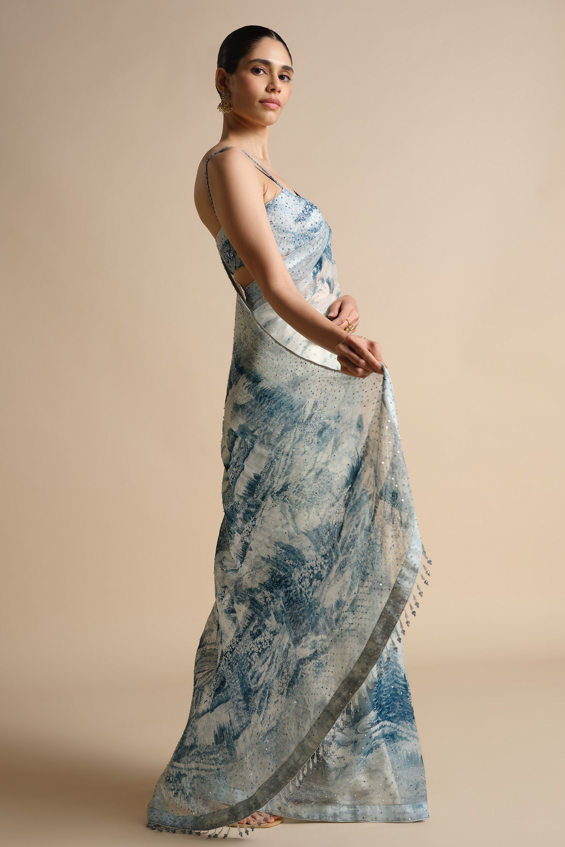 Morava Sequin Chiffon Saree - Powder Blue, Powder Blue, image 9